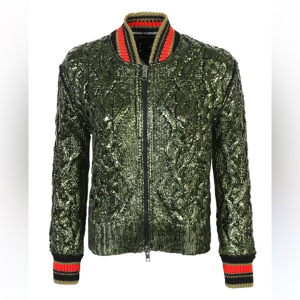 Ermanno Scervino Metallic Green Bomber knit Jacket, S